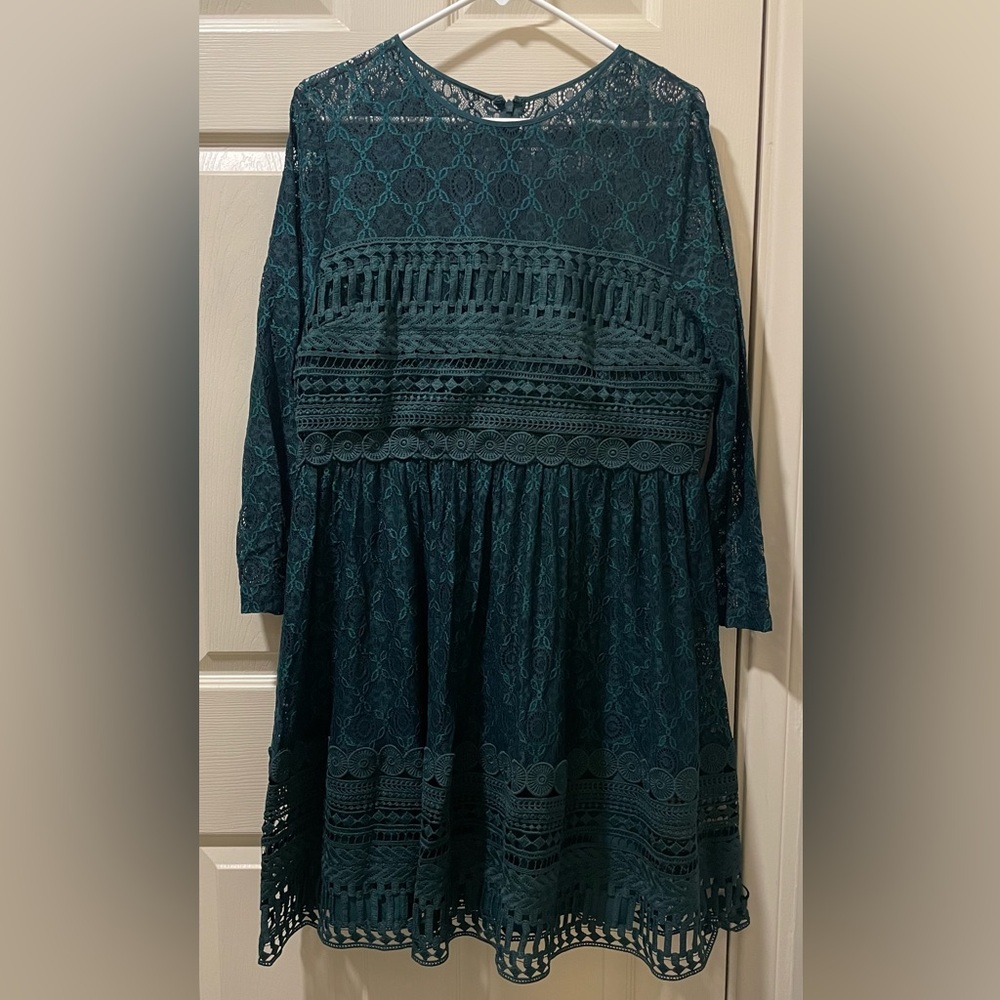 Dark Teal Lace Long-Sleeve Women's Dress